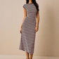 Fitted-waist Crew-neck Short-sleeve Womens Maxi Dress