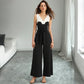 Simple Black-and-white Contrast Waist-cinching Sleeveless Jumpsuit