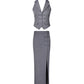 Chinese Style Traditional Halter Spaghetti Straps Vest Slit Skirt Suit