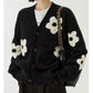 Women's V-neck Three-dimensional Applique Thin Floral Knitwear Jacket