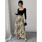 Women's Printed Square-Neck Patchwork Lace-Up Dress