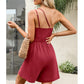 Women's Fashionable Solid Color Pleated Sleeveless One-piece Shorts