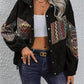 National Style Color Stitching Turnover Neck Cardigan Casual Top