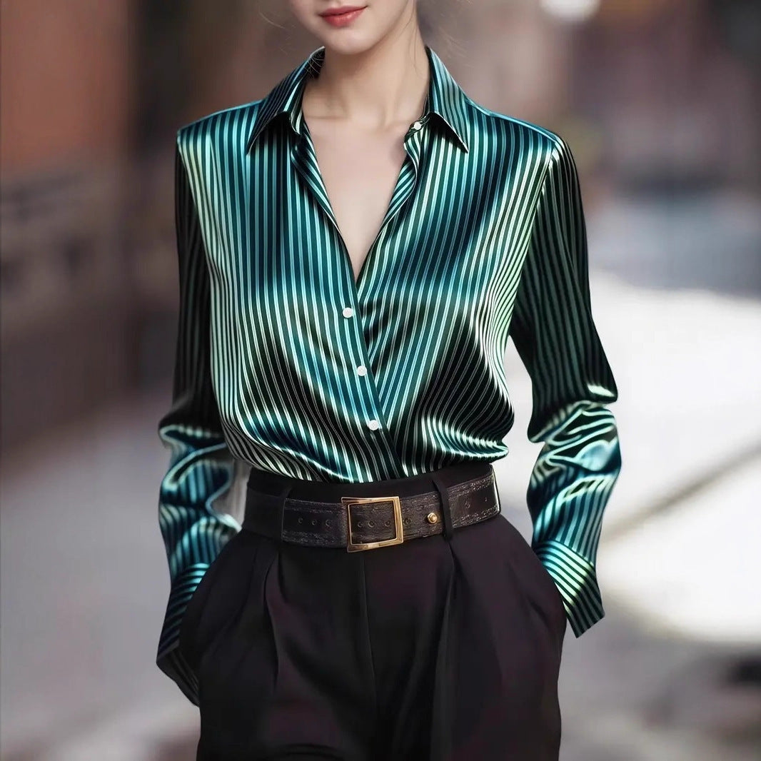 Autumn French Design Retro Stripe Niche Long Sleeve Shirt