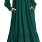 Women's Smocking Long Sleeve Round Neck Mid-length Dress