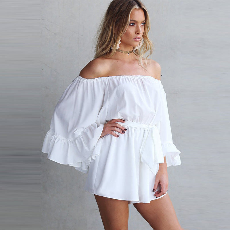 One-shoulder ruffled flared sleeve jumpsuit
