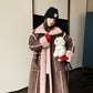 Retro Coffee Color Loose Lapels Single-breasted Stitching Fur Integrated Large Coat