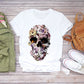 T-shirt personnalisé pour femme avec imprimé tête de mort, papillon et plante
