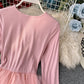 French retro long-sleeved mesh stitching knit dress