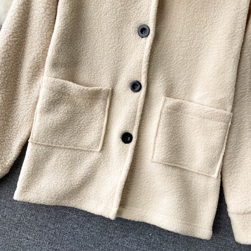 Lamb Wool Jacket Lady With High Collar Button