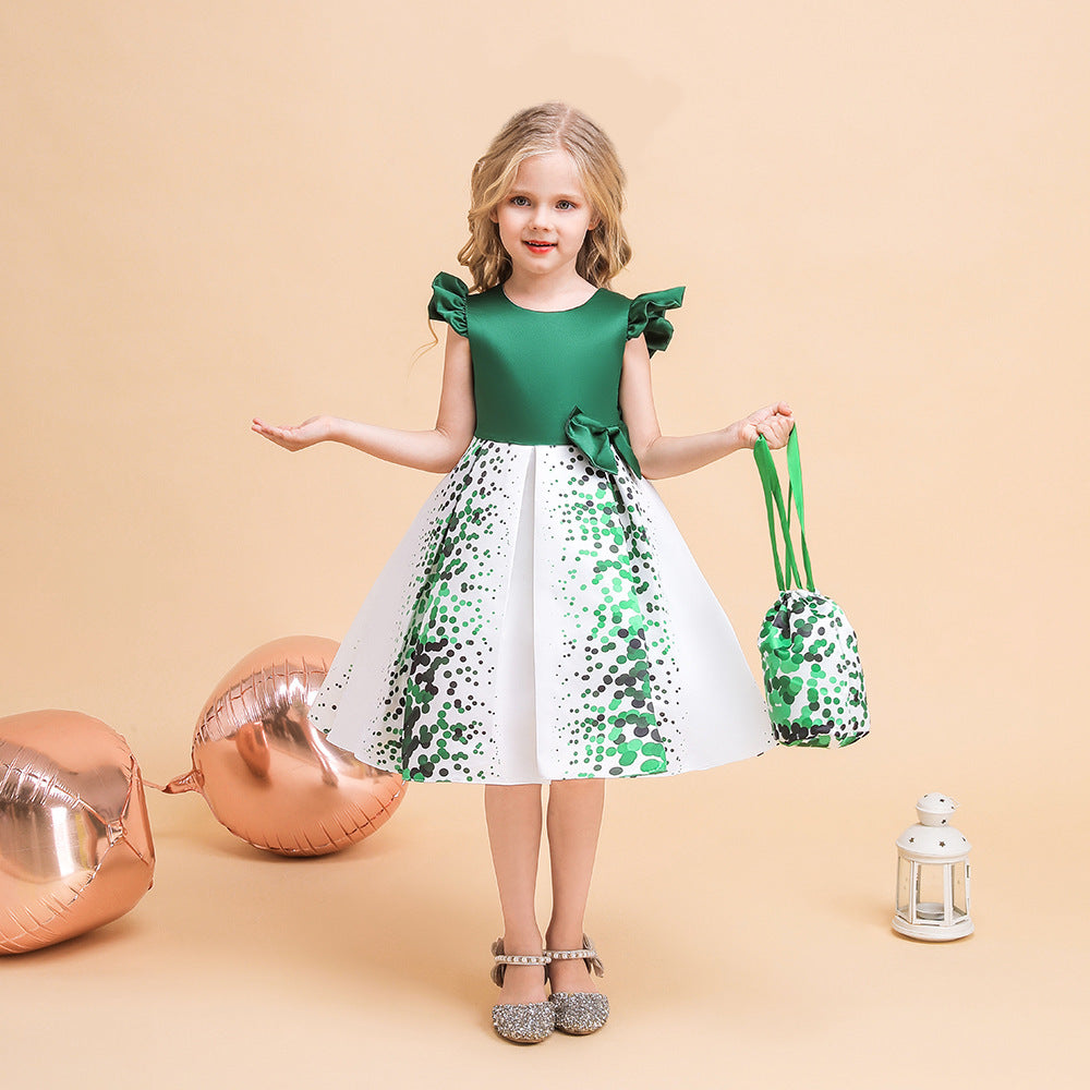 Girls' Fashion Casual Flounced Sleeve Polka Dot Printed Dress