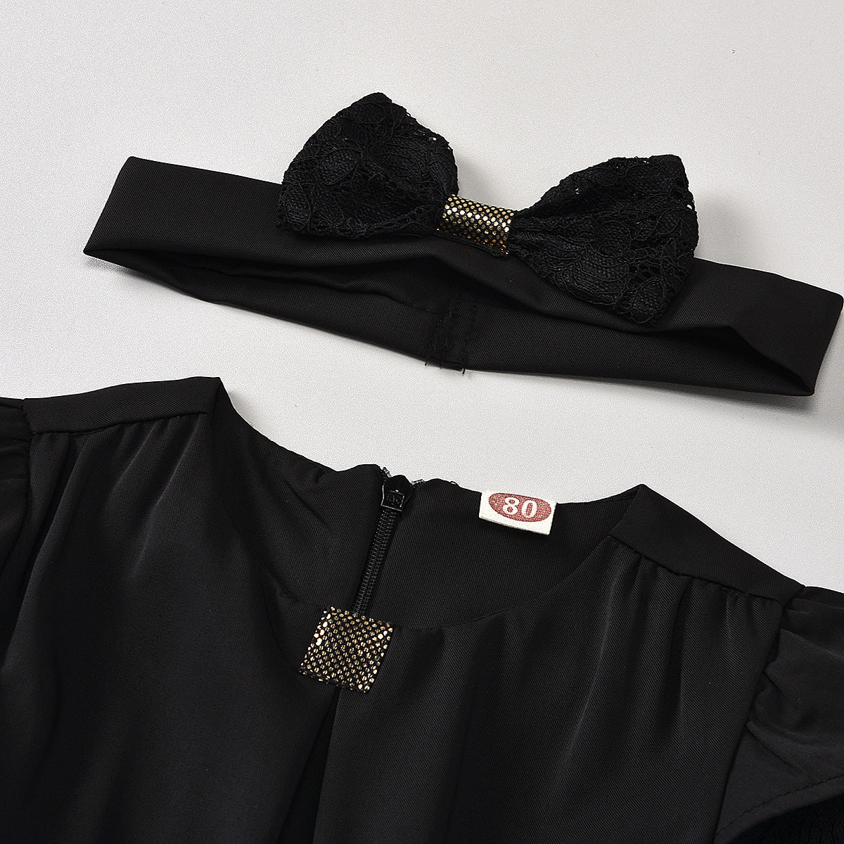 Ensemble deux pièces pour fille, col rond, couleur unie, fermeture éclair, manches longues, bandeau, été 