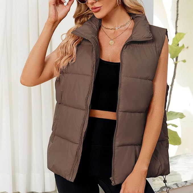 Gilet sans manches en coton rembourré thermique à col montant pour femme