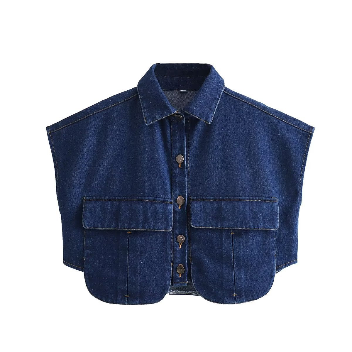 Fall Women's Clothing Double Pocket Decorative Denim Top