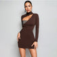 Womens Bodycon Dress With Embellished Hollowed-Out Panels And Spliced Details