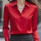 Solid Color Long Sleeve Lapel Satin Blouse