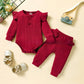 Girls' Solid Color Flounced Sleeve Romper Two-piece Cotton Clothing