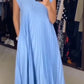 Robe longue plissée à manches courtes et col rond pour femme