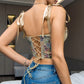 Women's Vintage Flower Backless Lace-up Vest