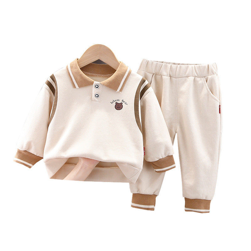 Children's Lapel Sweatshirt Sports Two-Piece Set