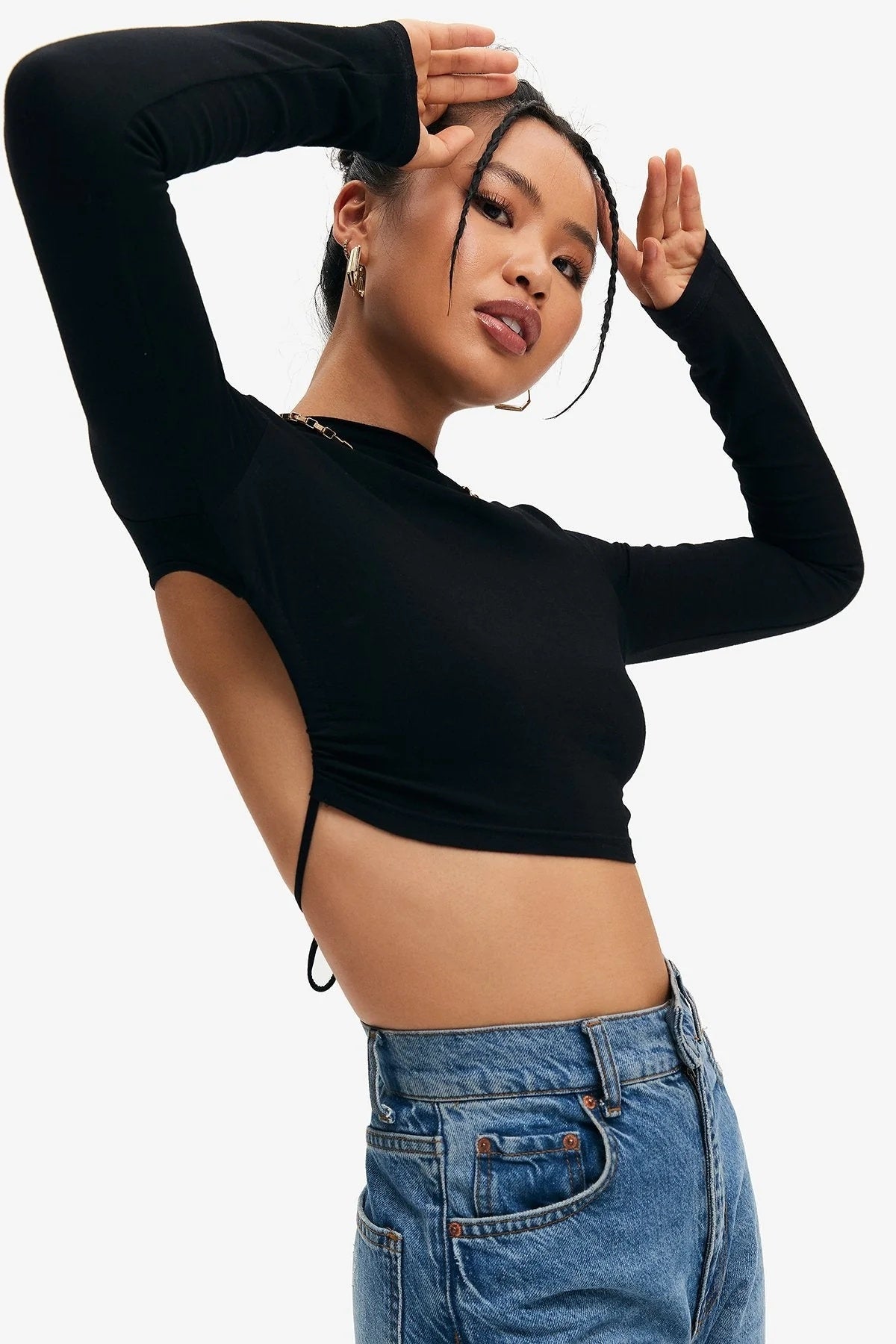 Crop top uni à nouer et dos nu avec ourlet incurvé