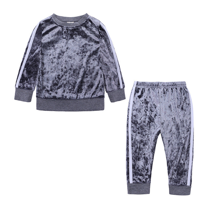 Children's Autumn Fashion Style Gold Diamond Velvet 2-piece Set