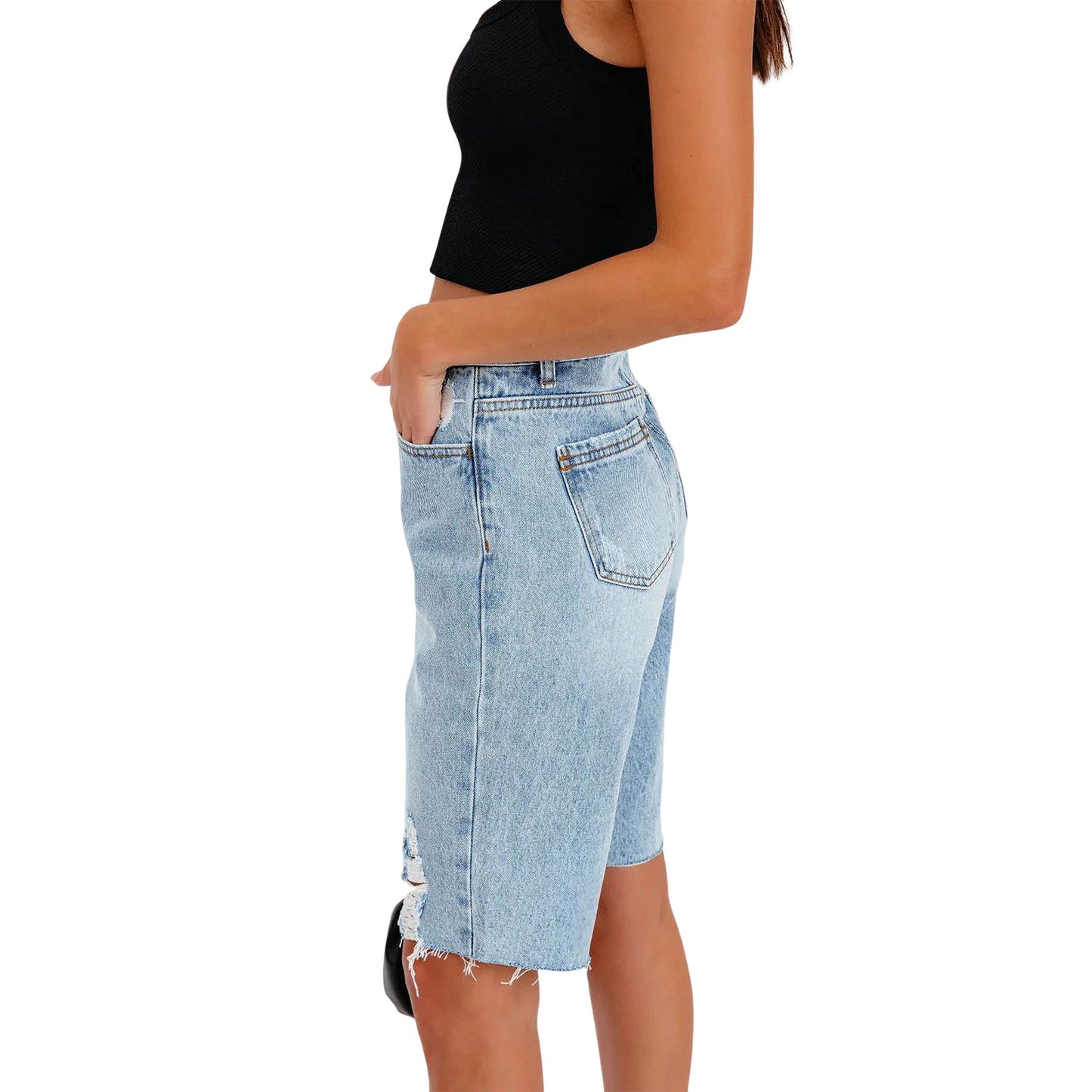 Women's High Elastic Mid-waist Ripped Jeans