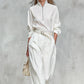 Elegant High Quality Zip Up Collar Long Sleeved Shirt And Wide Leg Pants Set