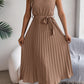 Women's Stand Collar Sleeveless Cinched Pleated Long Dress
