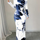Womens Printed Slim-Fit Long-Sleeve Dress