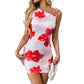 Socialite Style Printed Dress With Summer Oblique Collar Design And Bodycon Mini Skirt