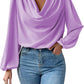 European And American Summer Chiffon Long-sleeved Shirt Loose Draped V-neck Top