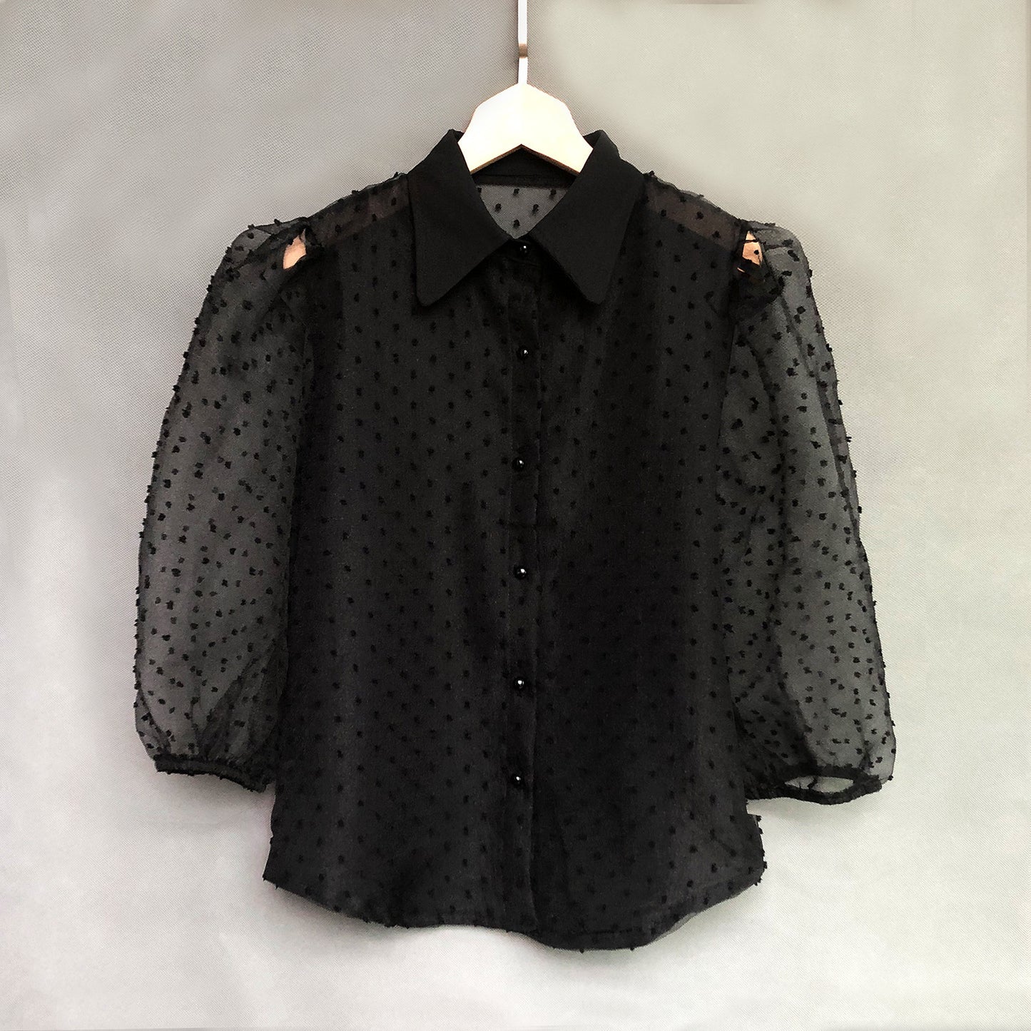Mesh puff sleeve off-the-shoulder top