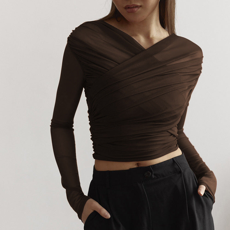 Women's Pleated Long-sleeved T-shirt Top