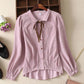 Cute Bow Top With Sweet Lace Long Sleeves