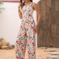 Cross-border Floral Print Button Wide Leg Jumpsuit Sale In Stock