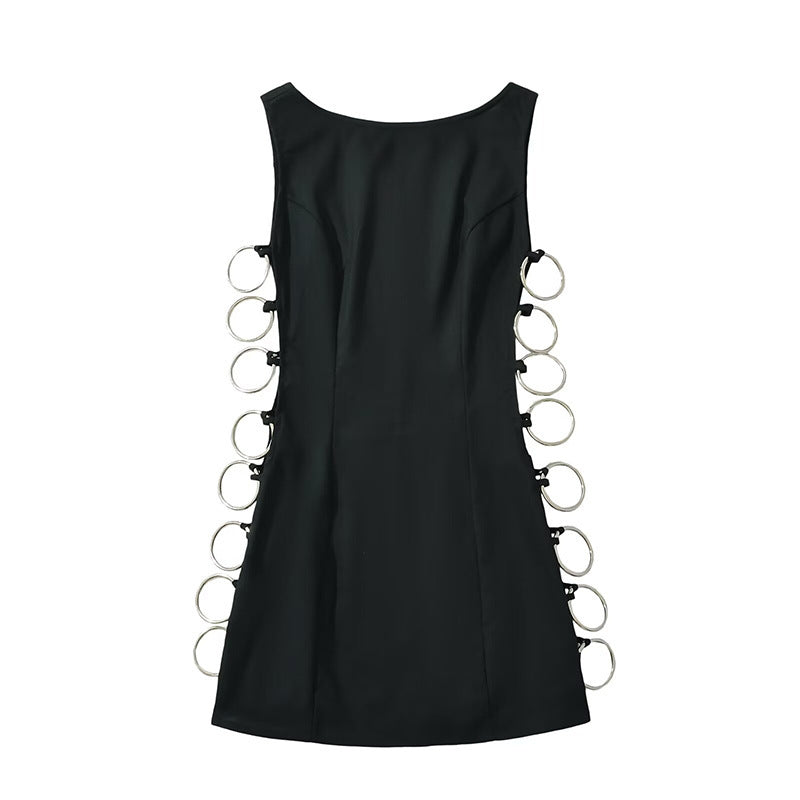 New Metal Decoration Seaside Vacation Style White Dress Female