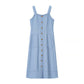 Single-breasted Mid-length Slim Fit Denim Dress