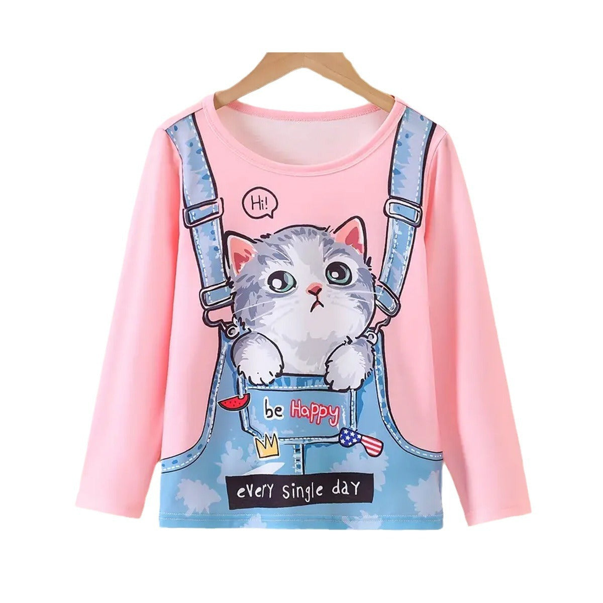 Toddling Girl Cute Kitten Graphic Long Sleeve Top Kids Gift Party