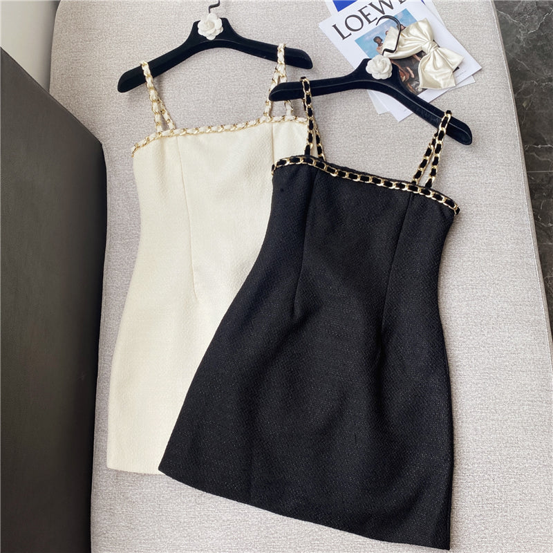 Woven Waist Slim Suspender Dress