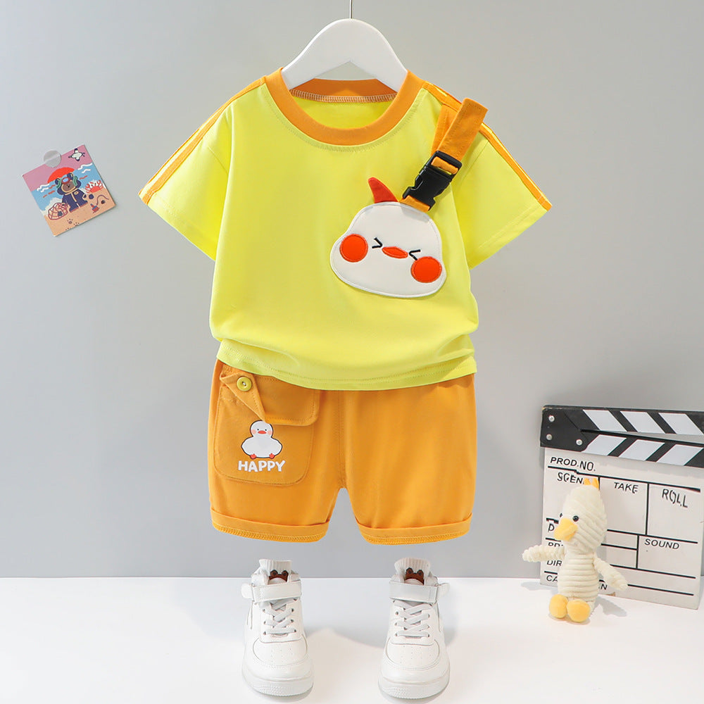 Ensemble deux pièces à manches courtes avec motif animal de dessin animé, style western pour enfants