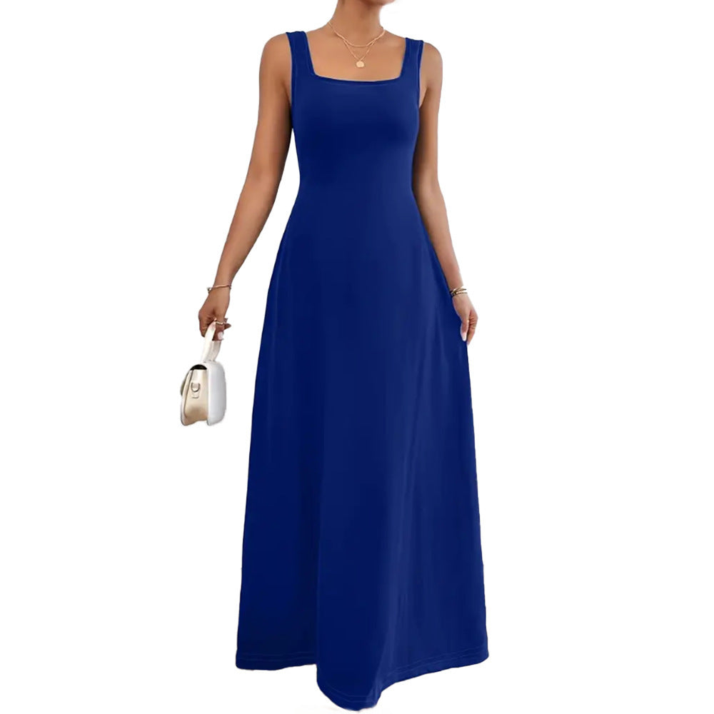 Robe décontractée sans manches à col carré et couleur unie pour femme