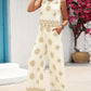 Thin Breathable Positioning Printing Vest Jacket Breasted Elastic Waist Wide Leg Pants Two-piece Set