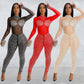 Fashion Women's Color Mesh Drilling Long Sleeve Jumpsuit
