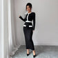 Black And White Womens Dress With Polyester Patchwork