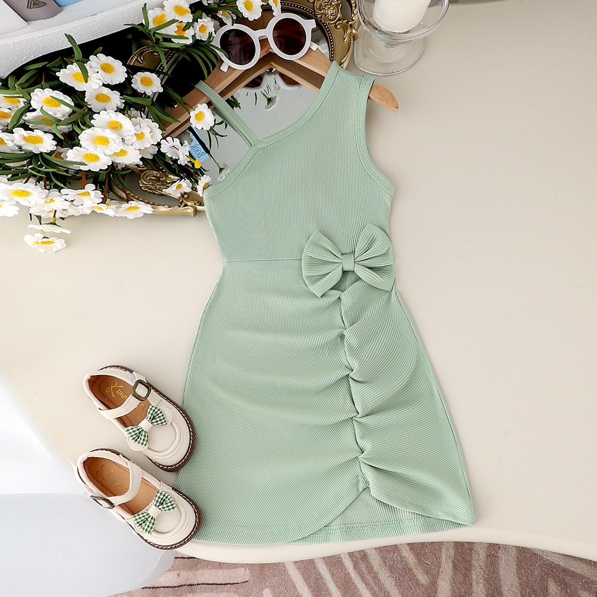 Girls' Sling Green Dress Summer