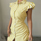 Striped Shirt-collar Casual Waist-cinched Chic Dress