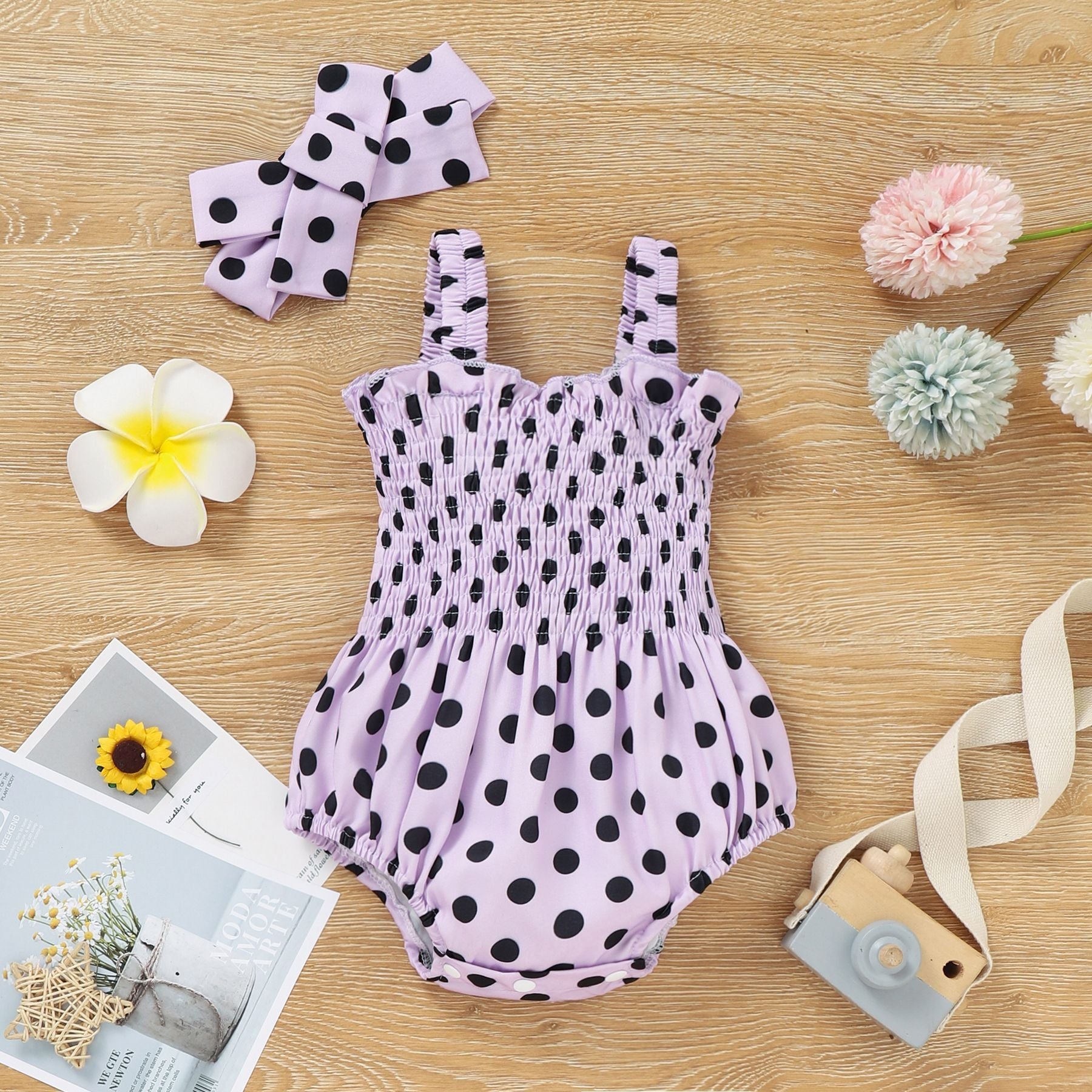 Dot One-piece Romper Head Knot