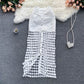 Black And White Hollow Outer Skirt Female Elegant Button Tempered Stickers Falda Party High-end Women's Clothing