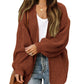 Fashion Lantern-sleeved Sweater With Pockets Casual Loose Solid Knit Cardigan Autumn Tops Womens Clothing